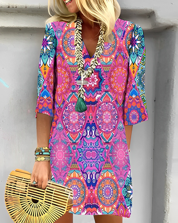 Kaylan - Abito con scollo a V e stampa geometrica