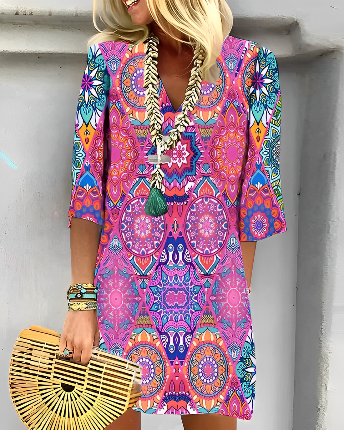 Kaylan - Abito con scollo a V e stampa geometrica
