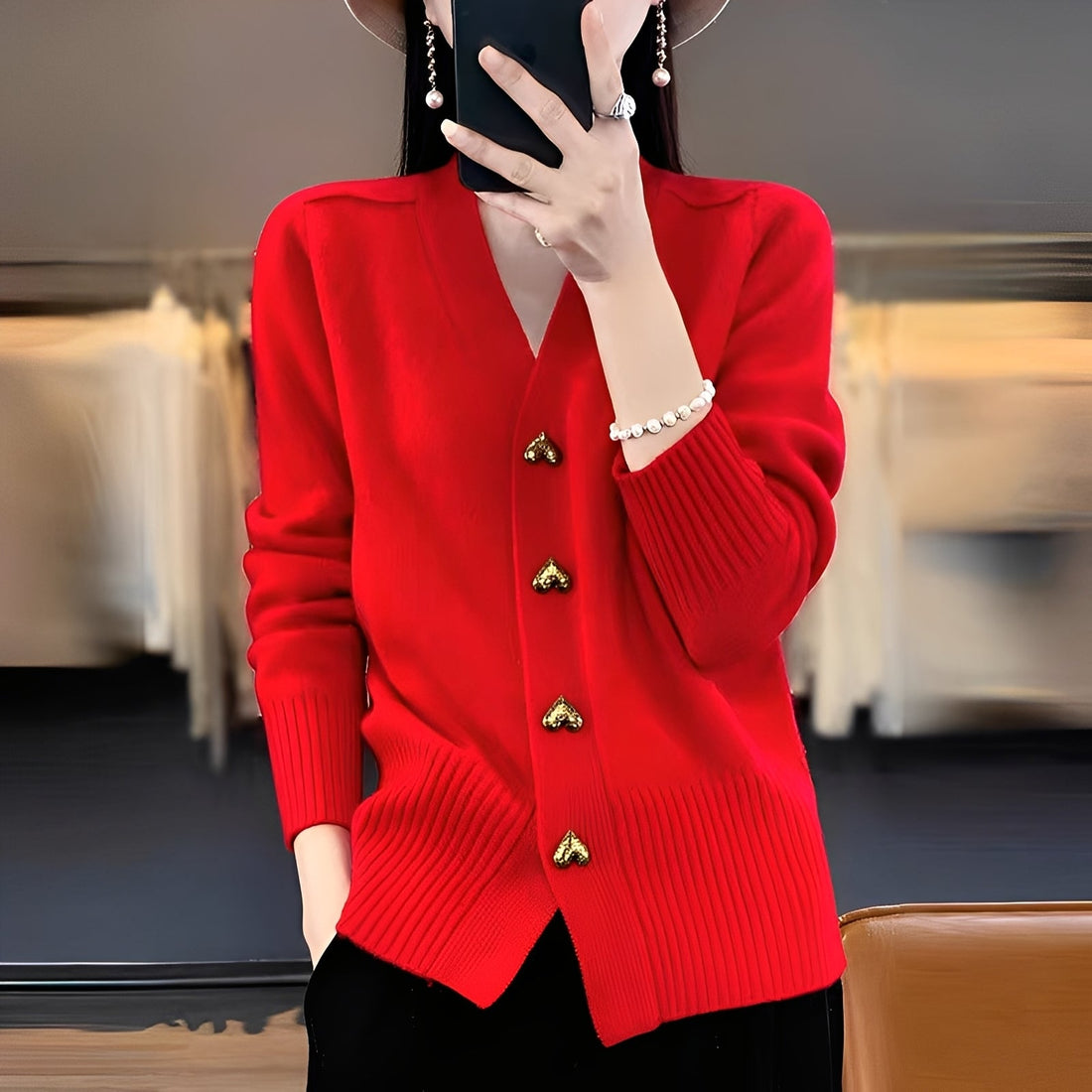 Valarie - Cardigan con bottoni a cuore per donne