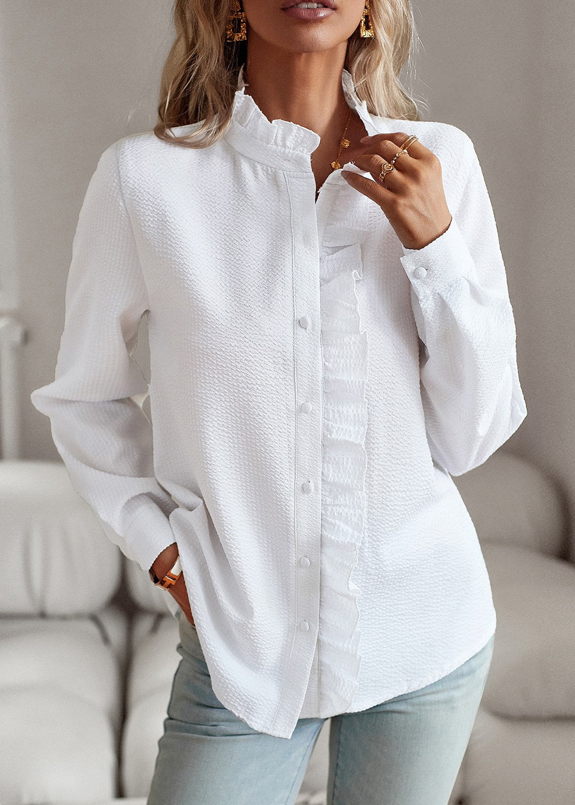 Bonita - Elegante camicetta a maniche lunghe con volant