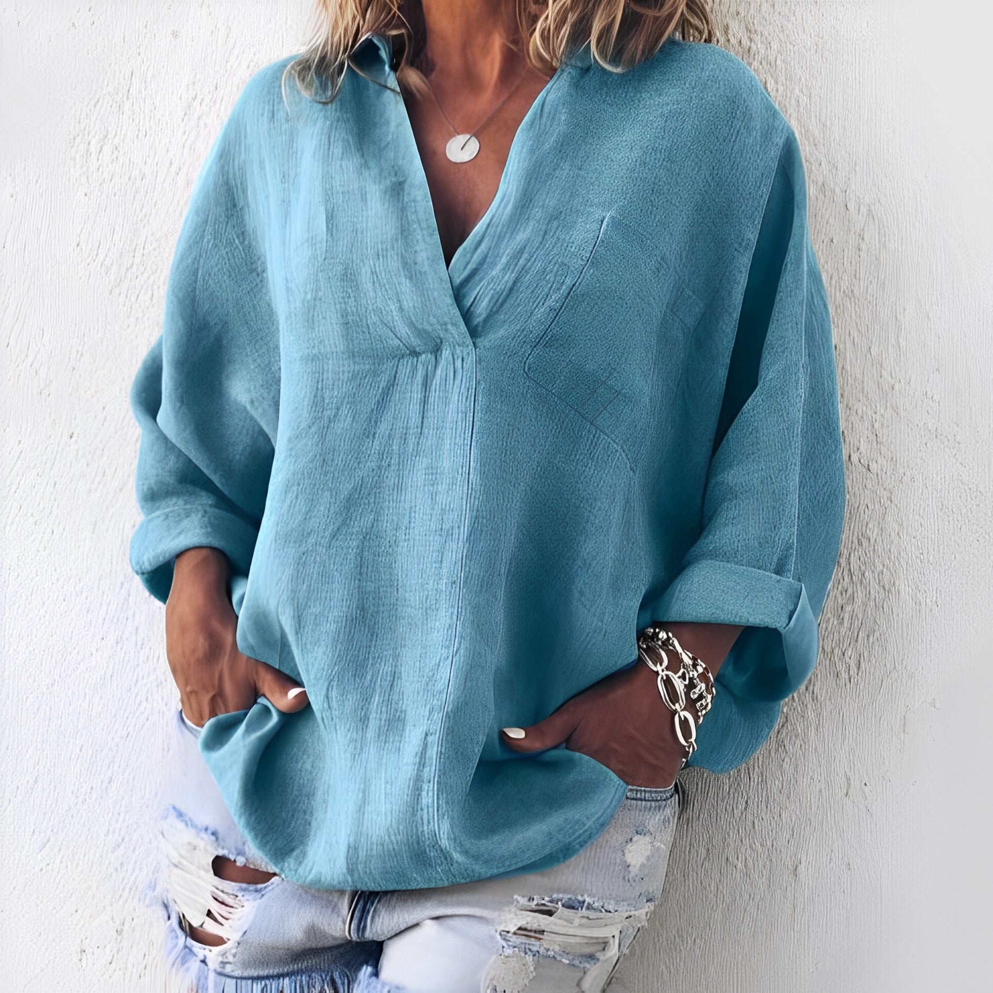 Journi - Blusa a maniche lunghe con scollo a V