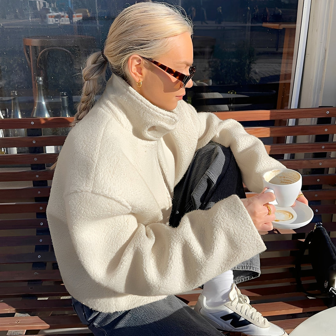 Shania - Cappotto in pile oversize alla moda e casual per donne