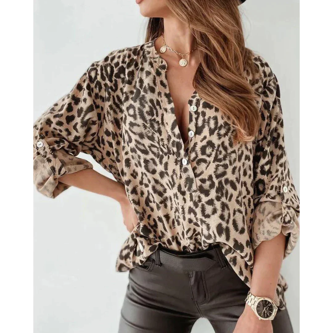 Shelia - Camicia a maniche lunghe con stampa leopardo per donne
