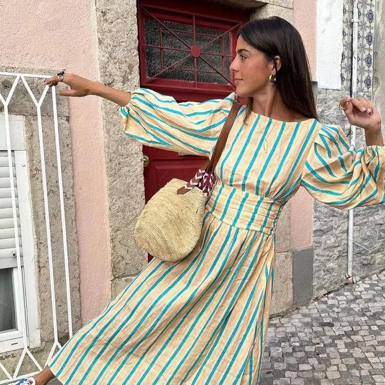 Shania - Abito midi lungo in lino dallo stile elegante