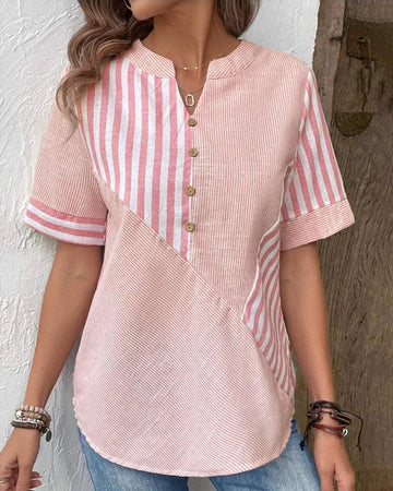 Beanni - Camicetta da Donna in Cotone, Scollo a V, Manica Corta