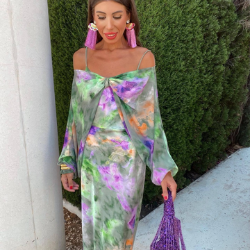 Ashley - Abito maxi colorato con sciarpa removibile per donne