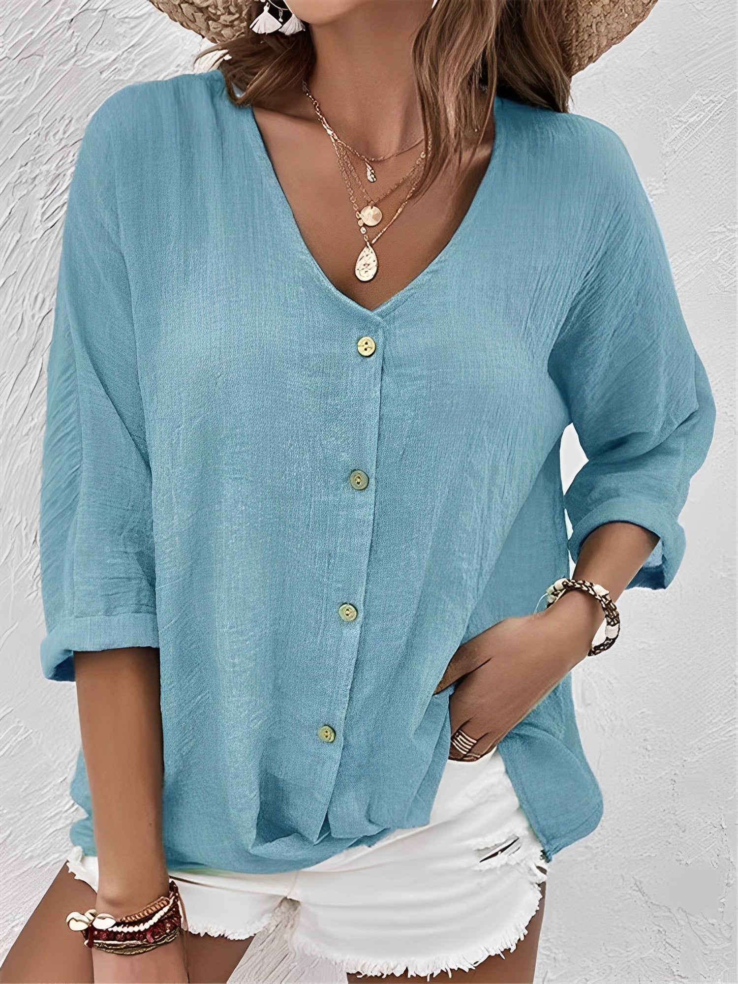 Emerie - Maglia comoda a maniche lunghe con bottoni