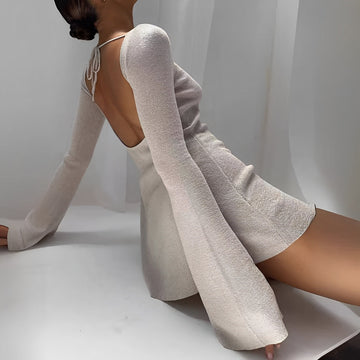 Iris - Minidress con schiena scoperta e maniche svasate