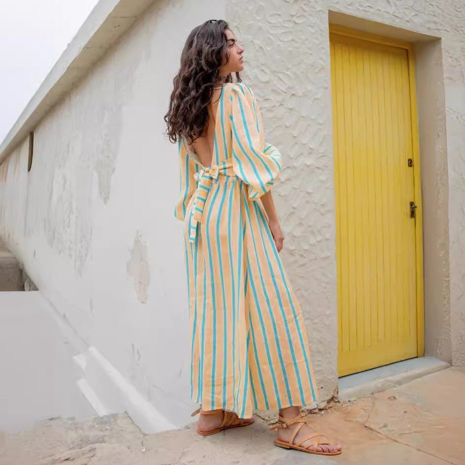 Shania - Abito midi lungo in lino dallo stile elegante