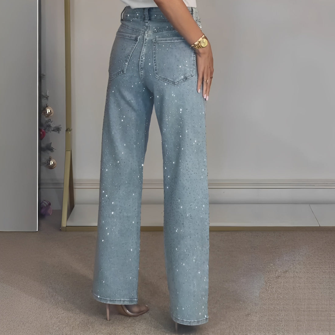 Sandra - Jeans glitter eleganti a vita alta per donne