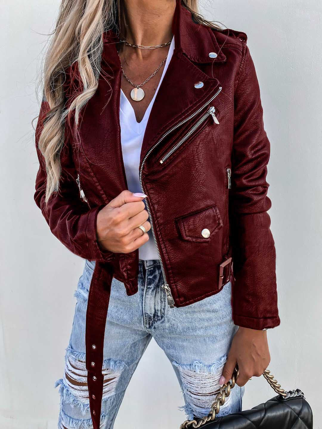 Alivia - Giacca in pelle elegante con cerniera per donne