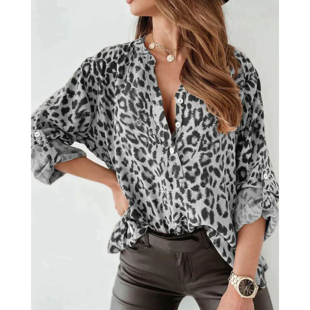 Shelia - Camicia a maniche lunghe con stampa leopardo per donne