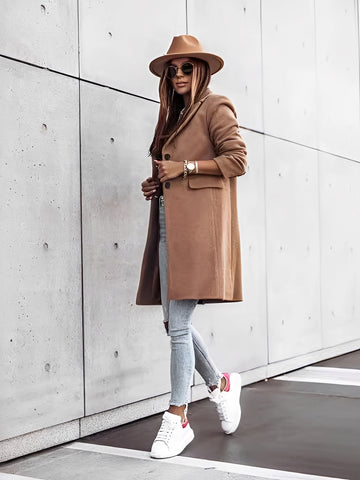 Rhetta - Elegante cappotto di lana con bottoni per donne