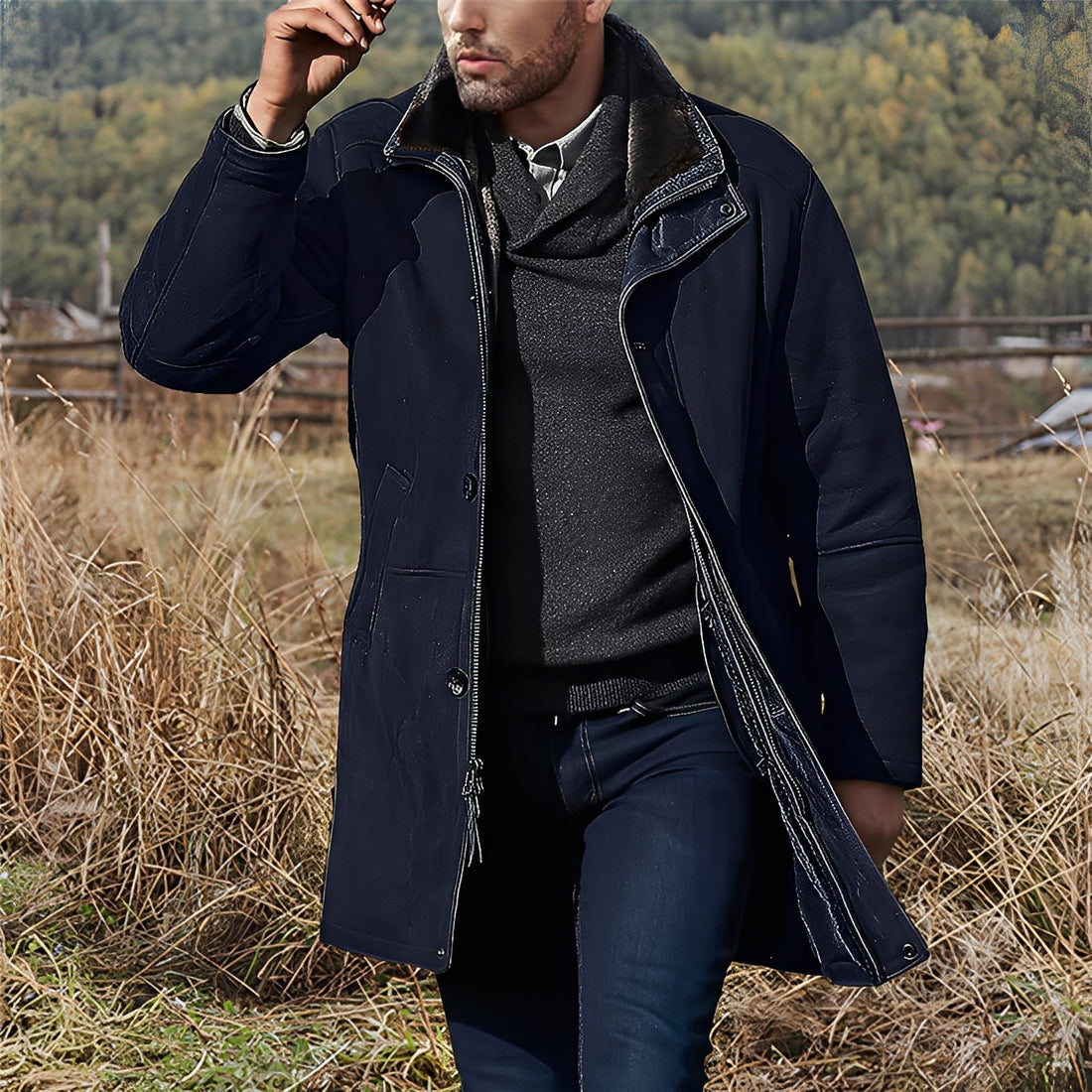 Eddie - Classica medio-lunga giacca in pelle scamosciata per uomo