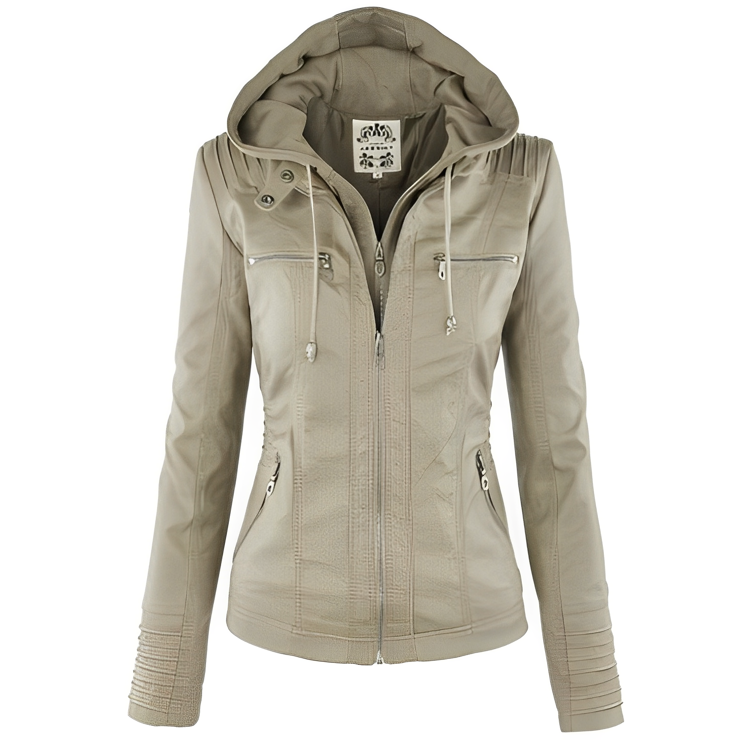 Janene - Giacca in pelle casual impermeabile con cappuccio per donne