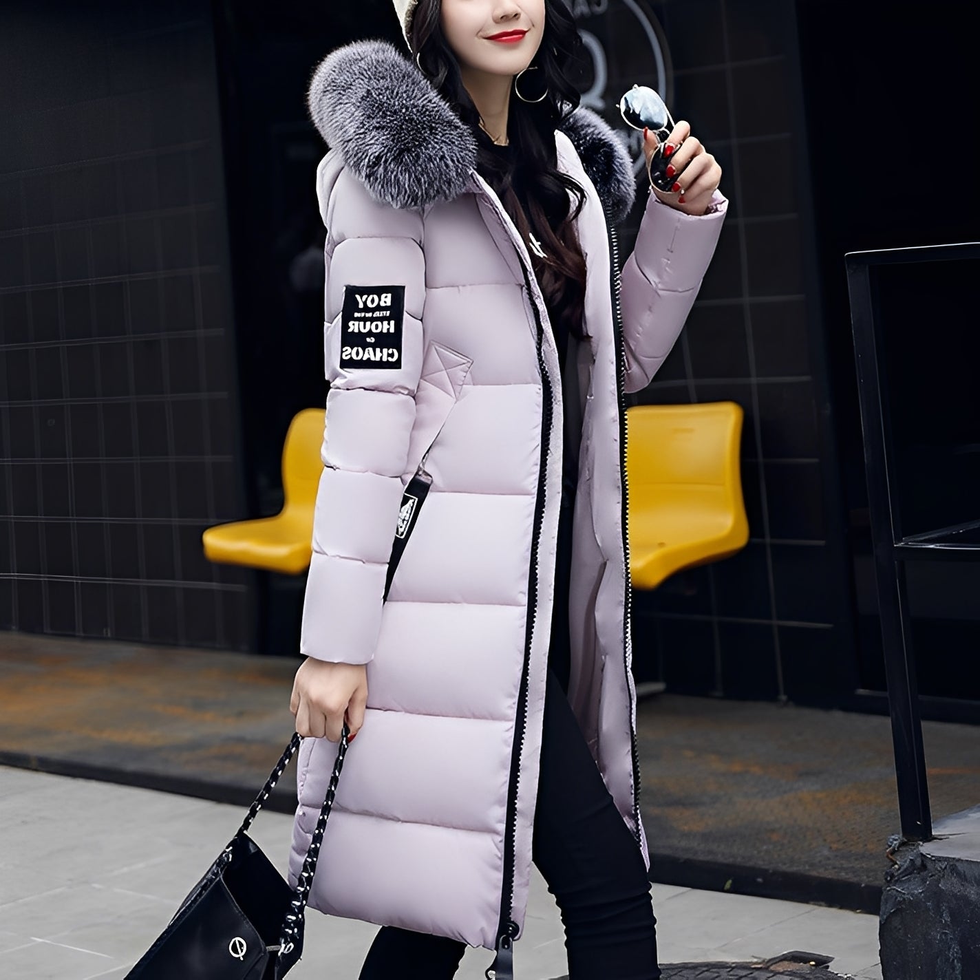Rowina - Elegante cappotto imbottito con collo di pelliccia per donne
