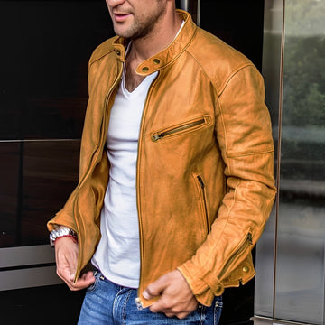 Winston - Giacca in pelle versatile con collo alto per uomo