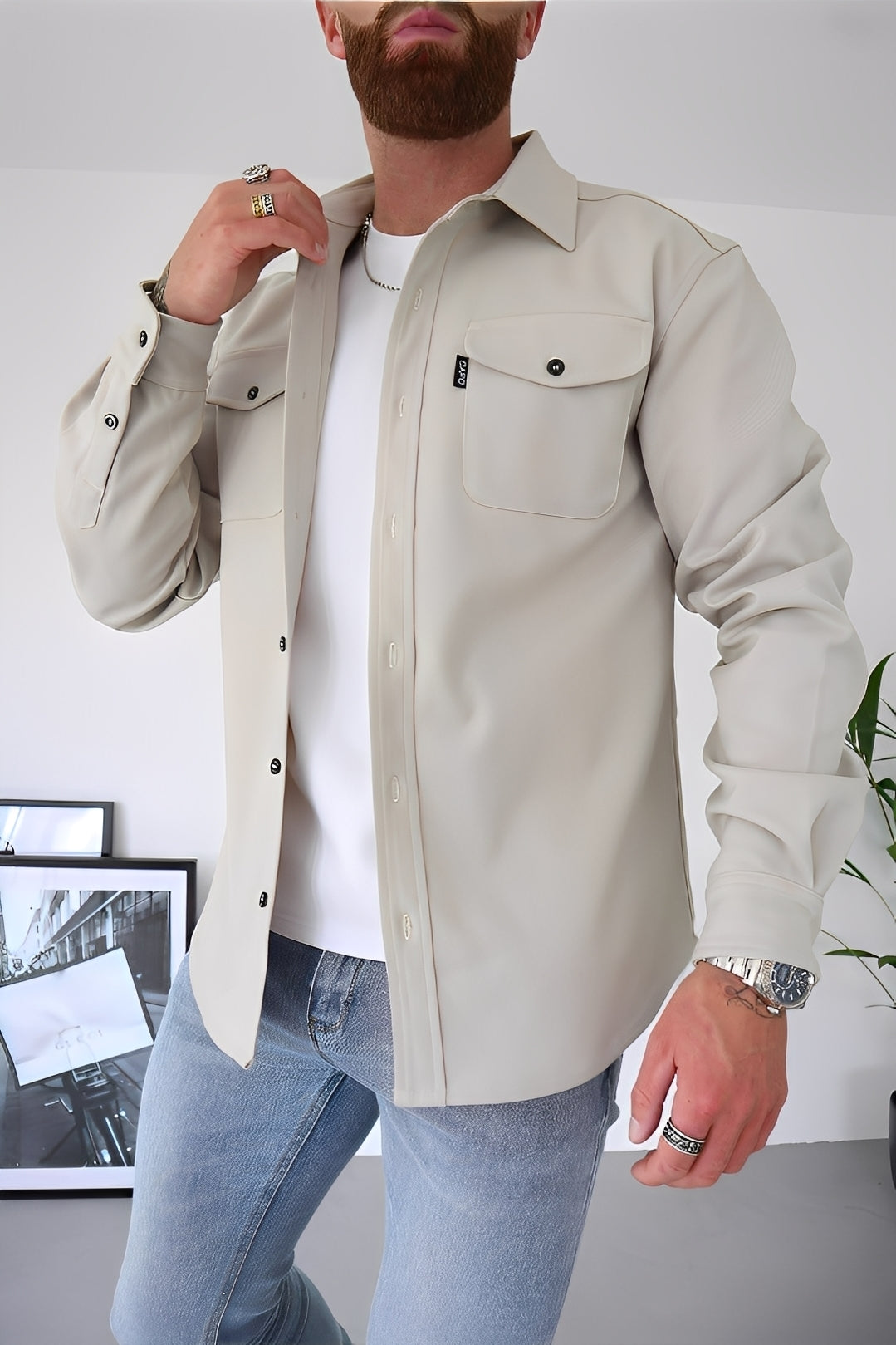 David - Camicia casual con tasche per uomini