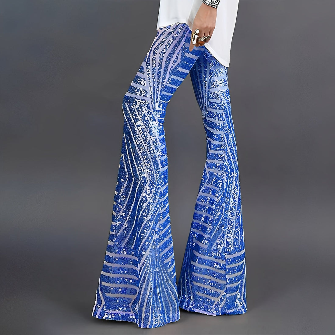 Charlita - Elegante pantalone svasato con paillettes per donna