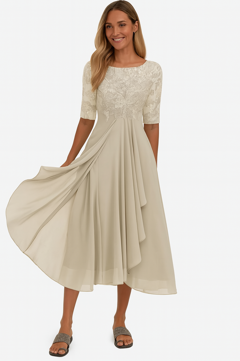 Ximena - Elegante Abito in Pizzo da Donna al Ginocchio