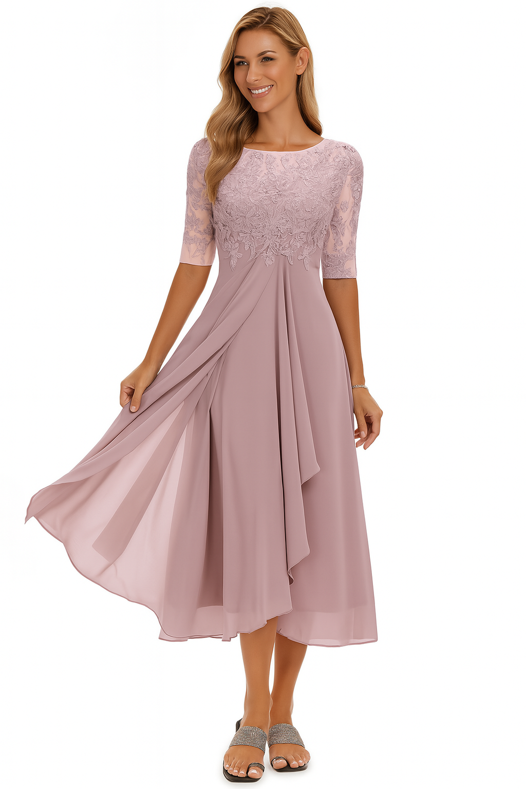 Ximena - Elegante Abito in Pizzo da Donna al Ginocchio