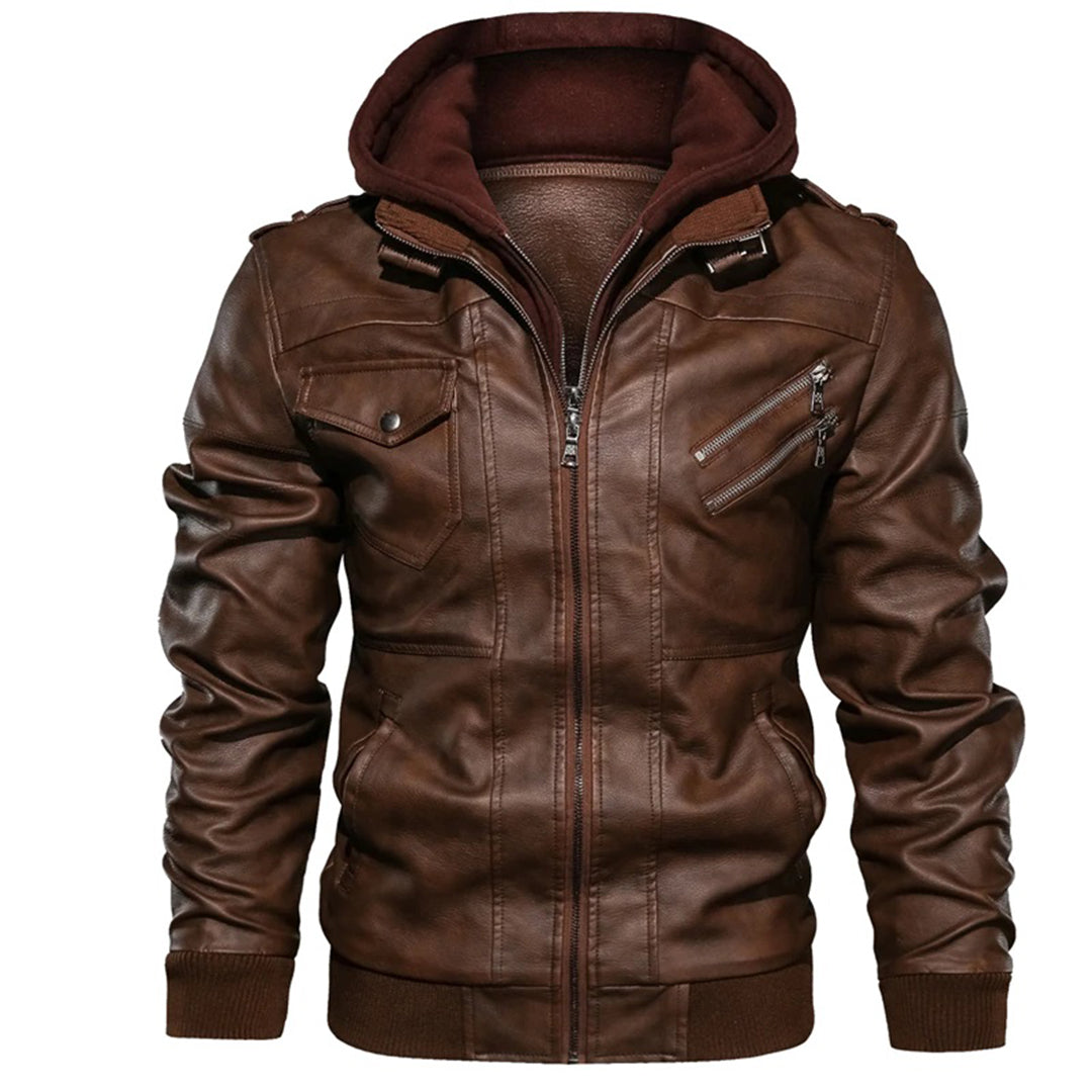 Legolas - Giacca casual in pelle con cappuccio per uomo