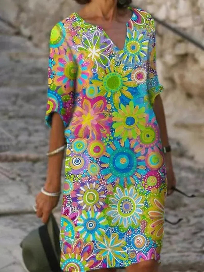 Hannah - Abito con scollo a V e fantasia floreale