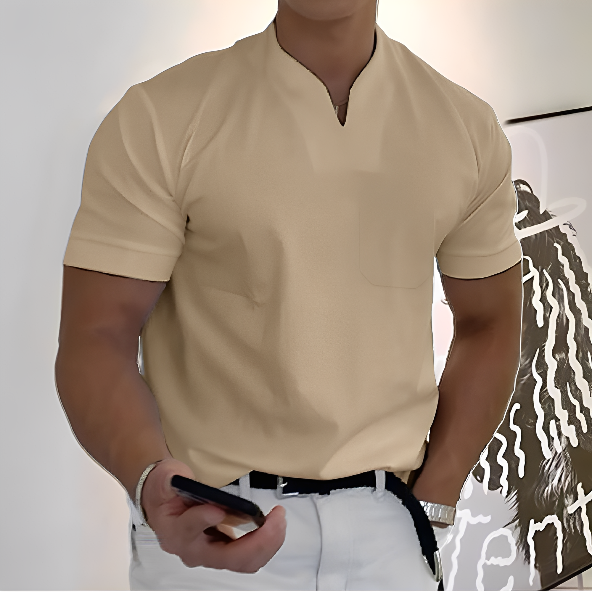 Davin - Camicia attillata con scollo a V per uomo