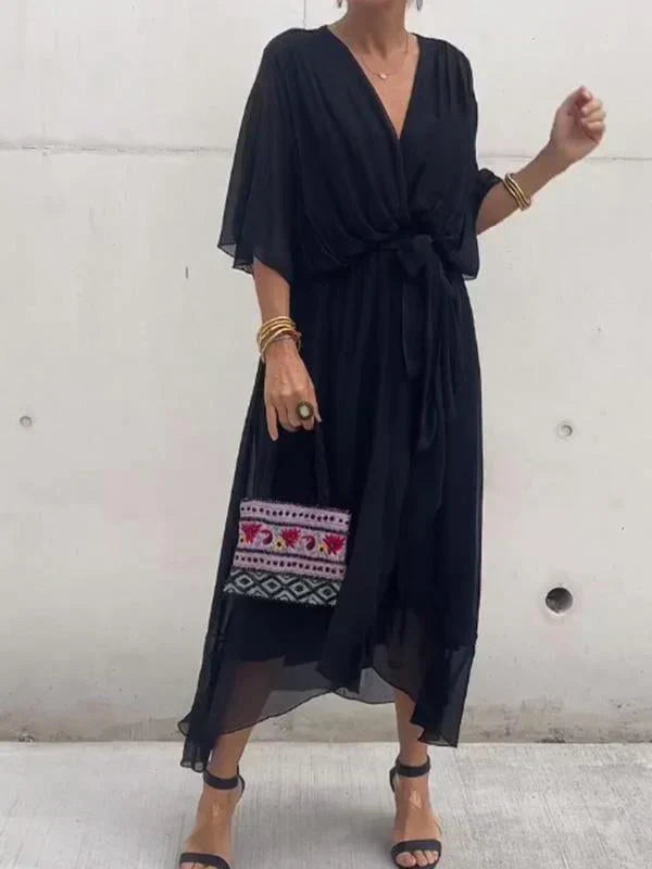 Kryziah - Elegante Scollo a V Abito di Seta
