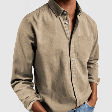 Nathan - Camicia casual a maniche lunghe con colletto a revers per uomo