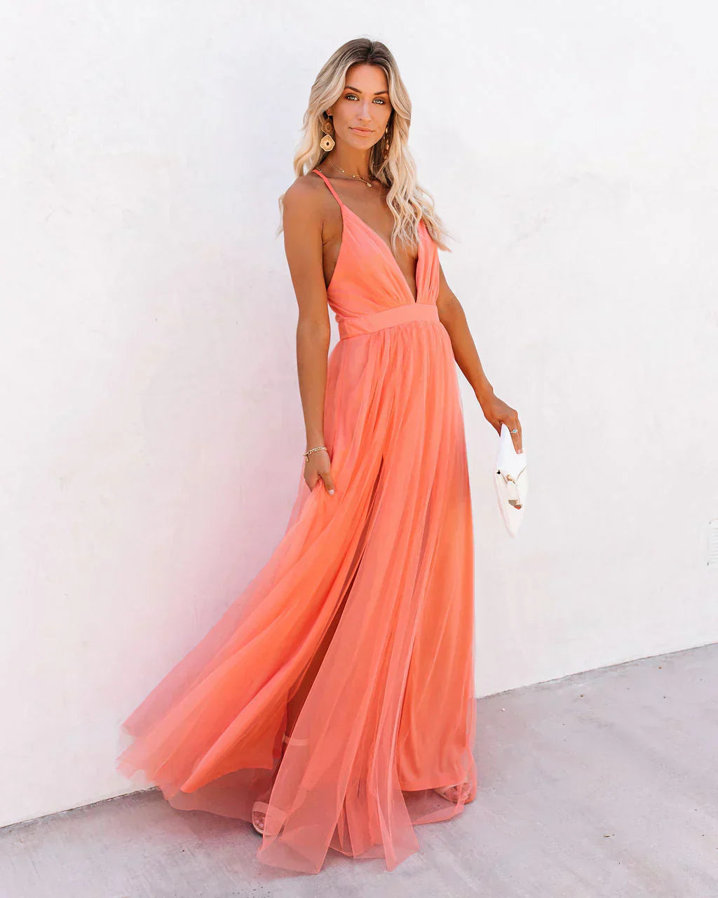 Jasmine - Elegante Arancione Abito con Spalline Donna